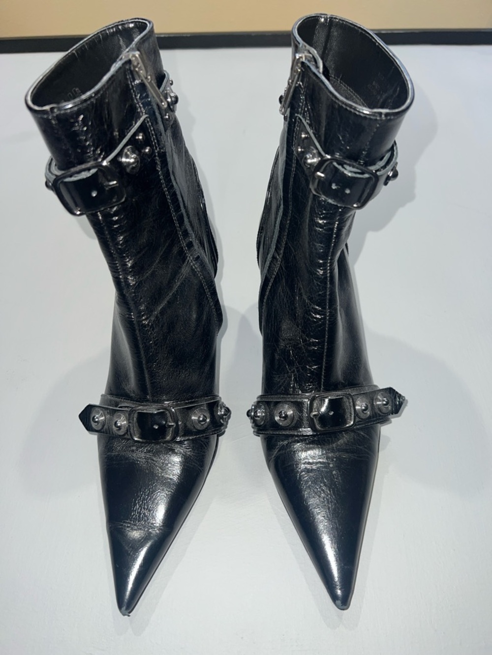Zara Black Pointed Toe Studded Buckle Ankle Boots